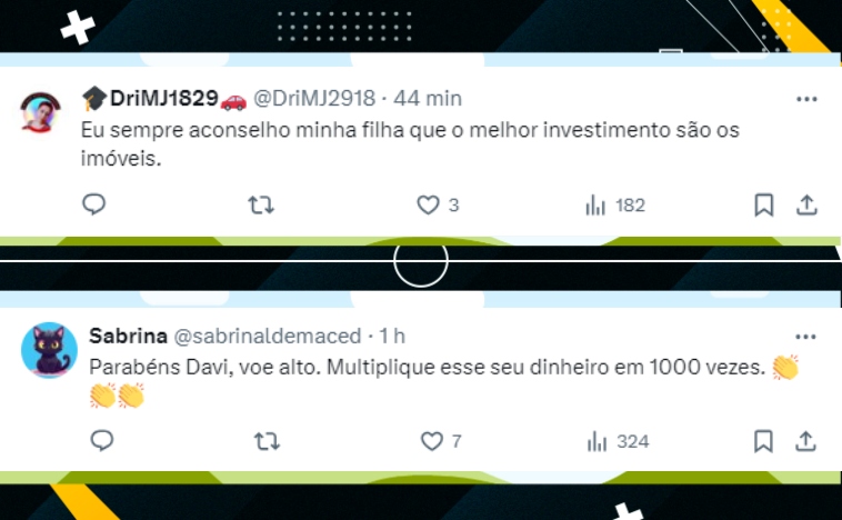 Internautas comentam sobre investimentos de Davi – Foto: Twitter