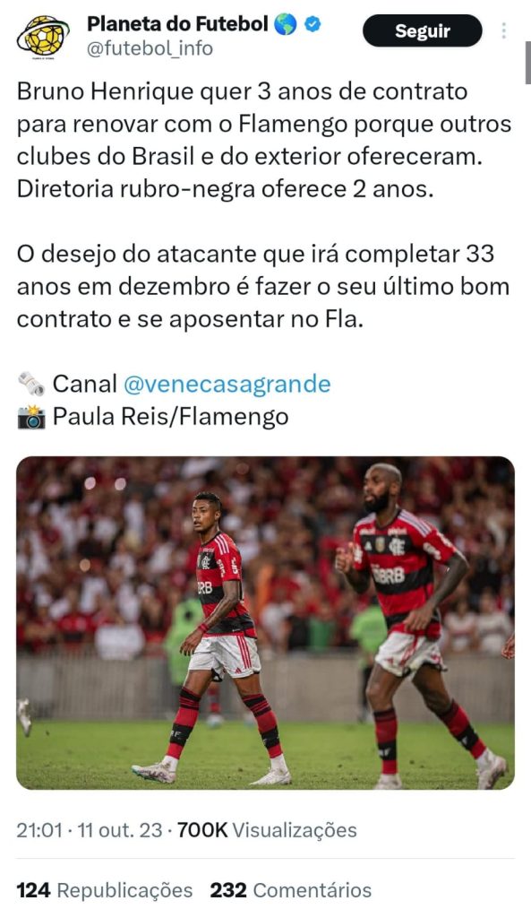 Saída de dois jogadores e novidade por Bruno Henrique