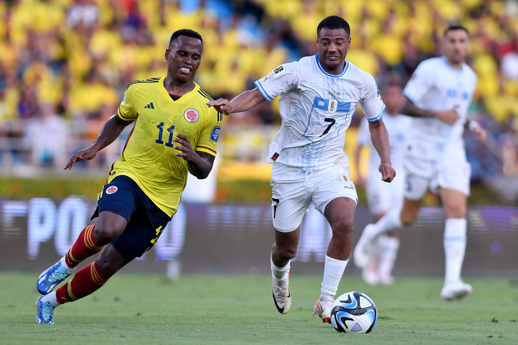 Arias y De La Cruz en Colombia x Uruguay.  Foto: Gabriel Aponte/Getty Images